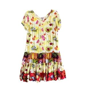 KOMIL Vintage Short Sleeve Rayon Colorful Sundress Size Small